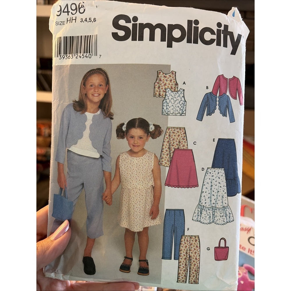 Simplicity 9496 Sewing Pattern Childs Sz 3-6 Top Jacket Skirt Pant Purse Cut